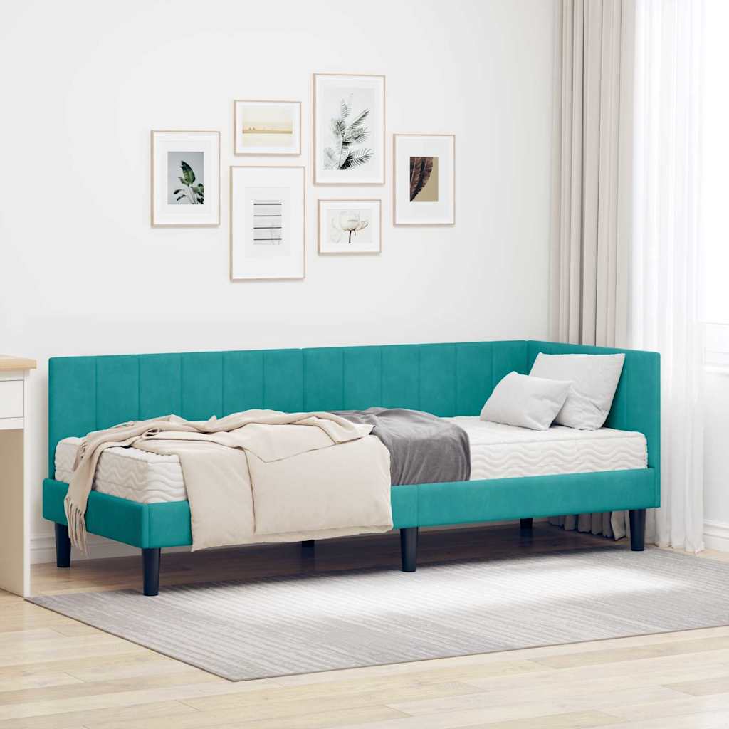 vidaXL Eckbettgestell mit Matratze Türkis 80 x 200 cm Samt