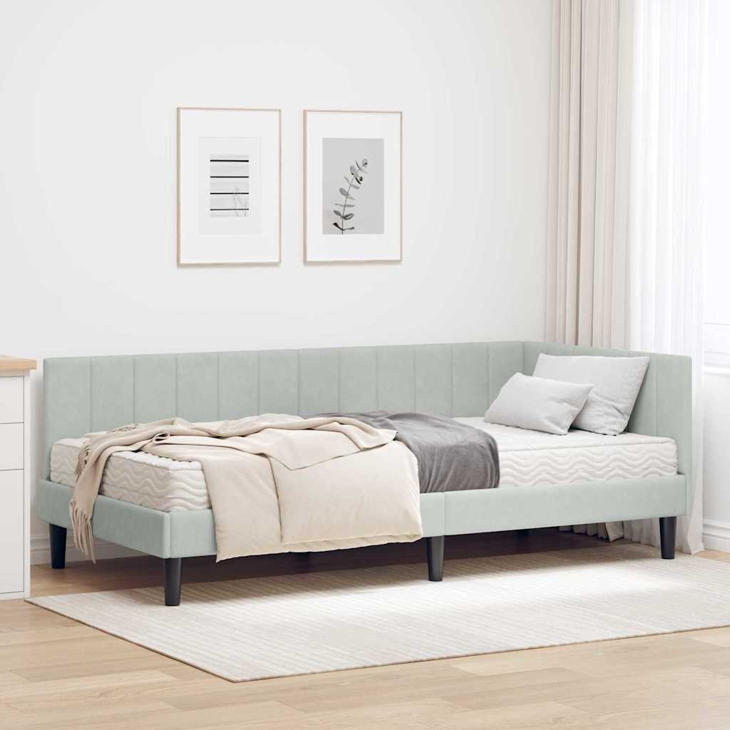 vidaXL Eckbettgestell mit Matratze Hellgrau 90 x 190 cm Samt
