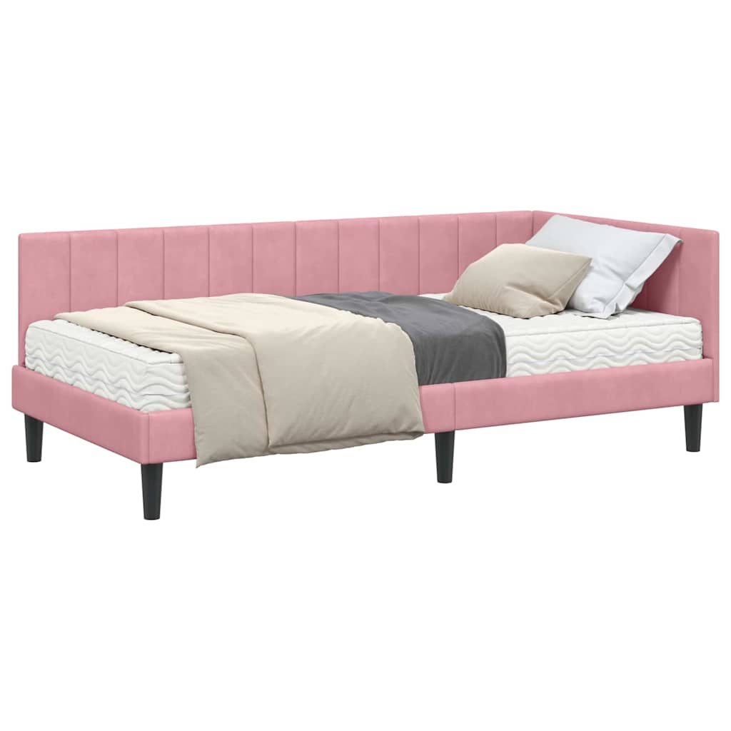 Thumbnail - vidaXL Eckbettgestell mit Matratze mit Kopfteil Rosa 90 x 190 cm Samt