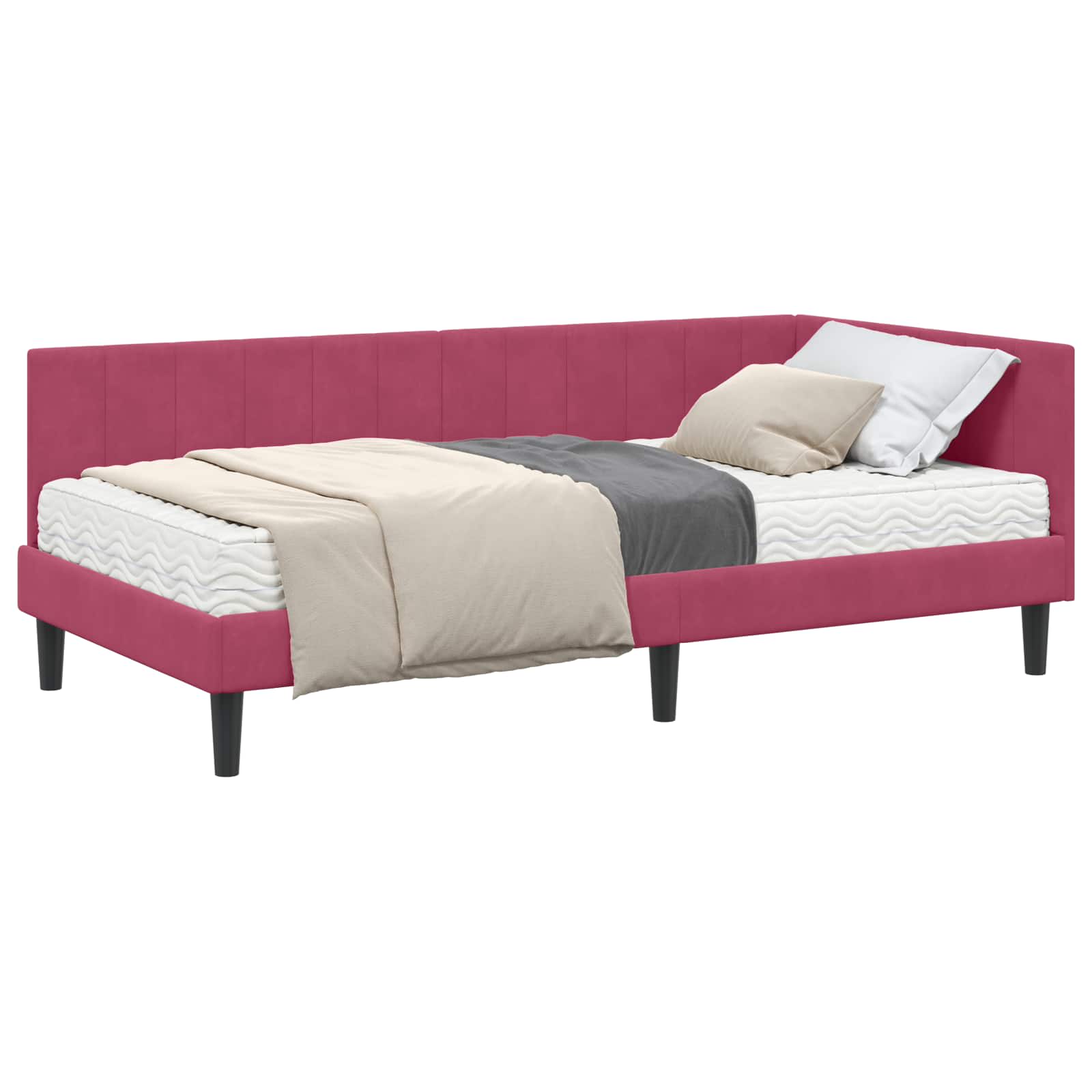 vidaXL Hoekbedframe met Matras 2 st Wijnrood 90 x 190 cm Fluweel, foto 3