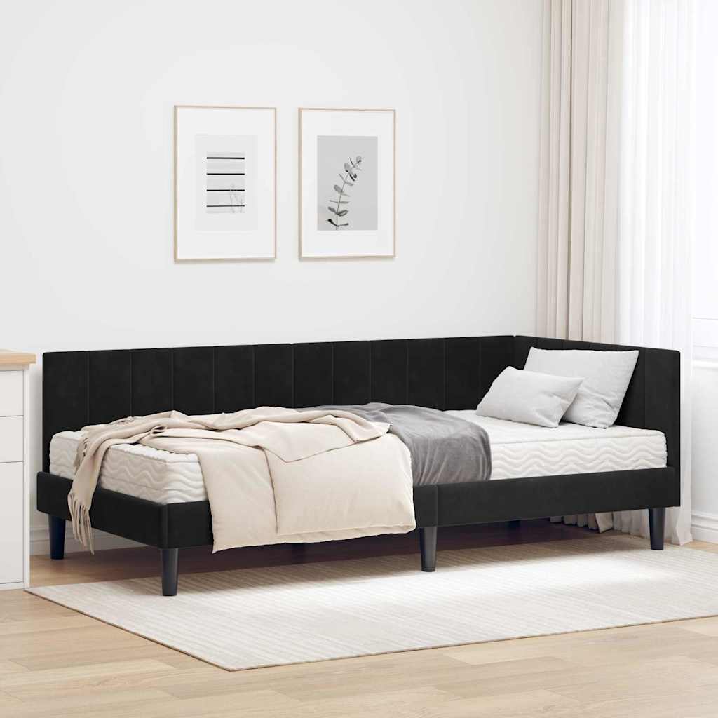 vidaXL Eckbettgestell mit Matratze Schwarz 90 x 200 cm Samt