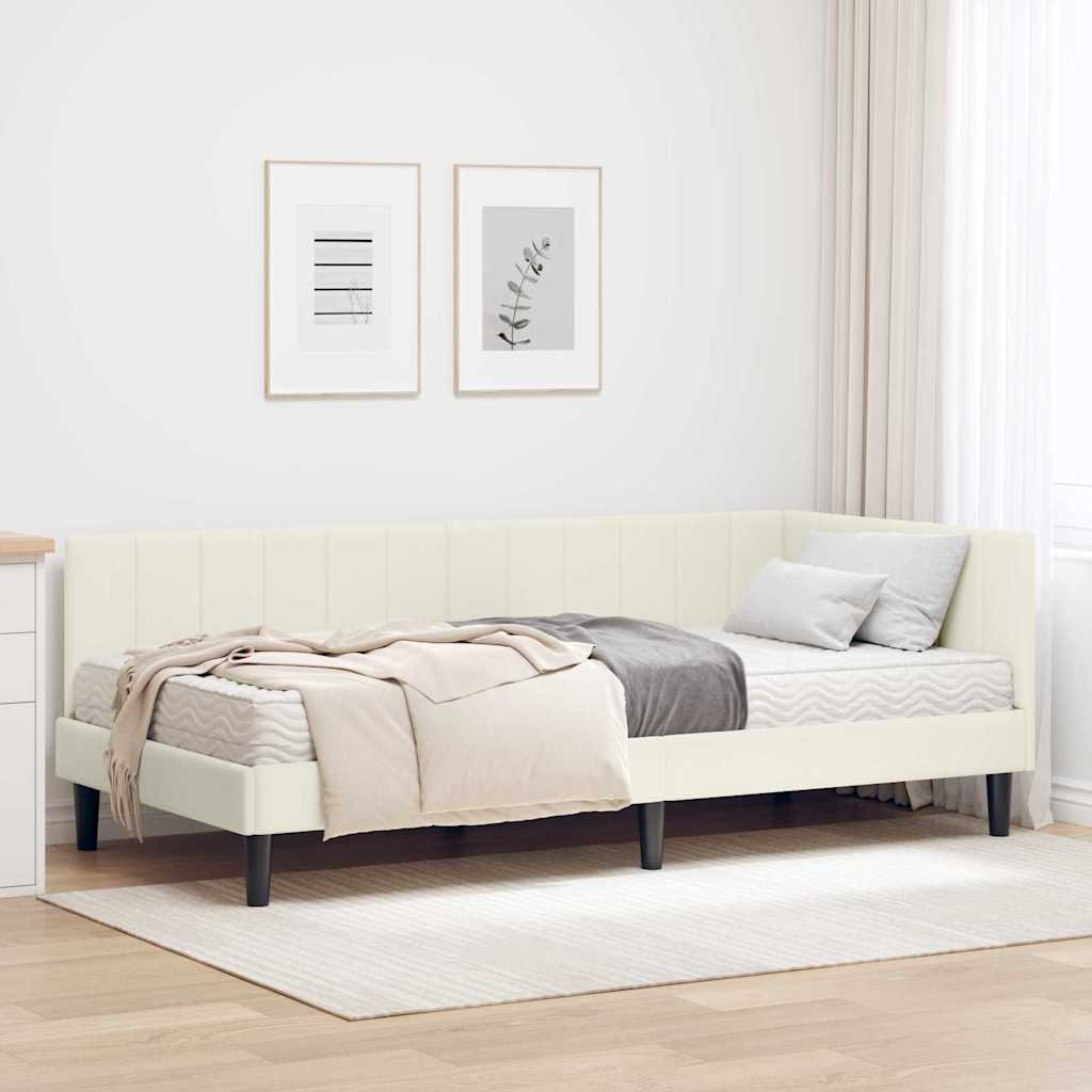 vidaXL Eckbettgestell mit Matratze mit Kopfteil Creme 90 x 200 cm Samt