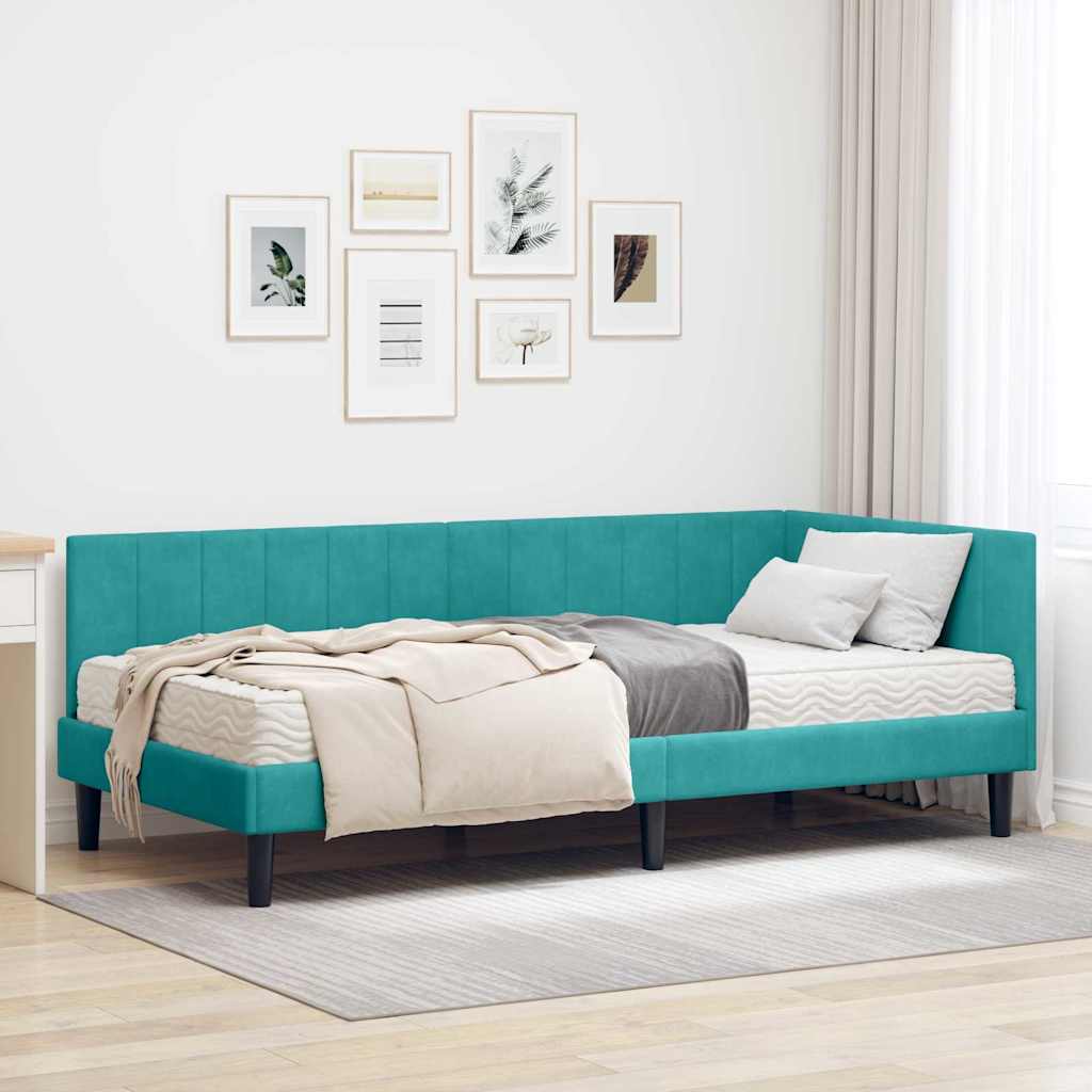 vidaXL Eckbettgestell mit Matratze Türkis 90 x 200 cm Samt
