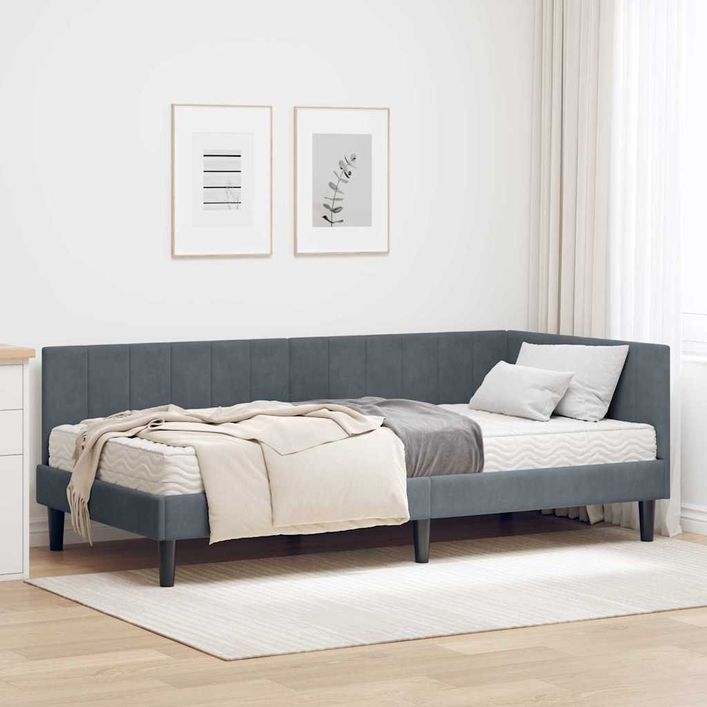 vidaXL Eckbettgestell mit Matratze Dunkelgrau 100 x 200 cm Samt