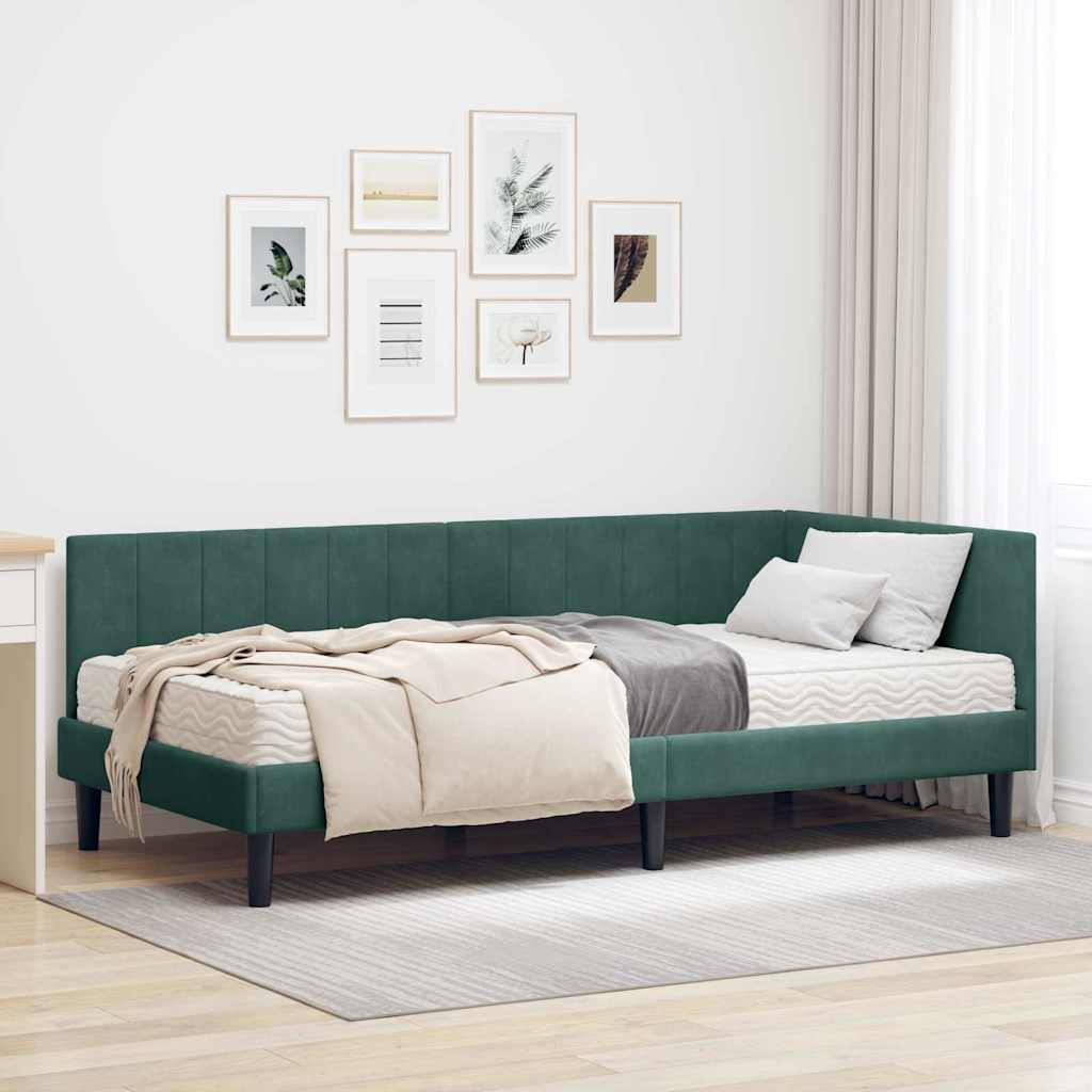 vidaXL Eckbettgestell mit Matratze Dunkelgrün 100 x 200 cm Samt