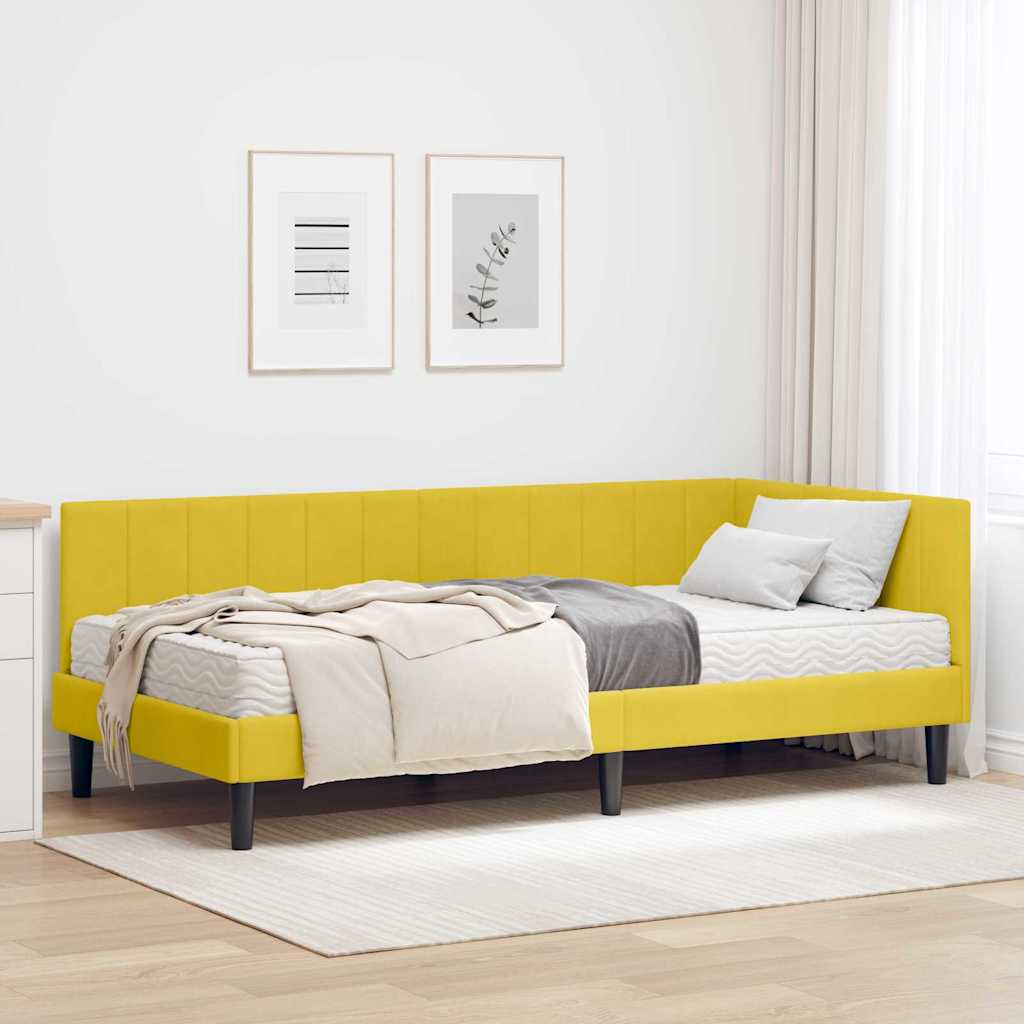 vidaXL Eckbettgestell mit Matratze mit Kopfteil Gelb 100 x 200 cm Samt