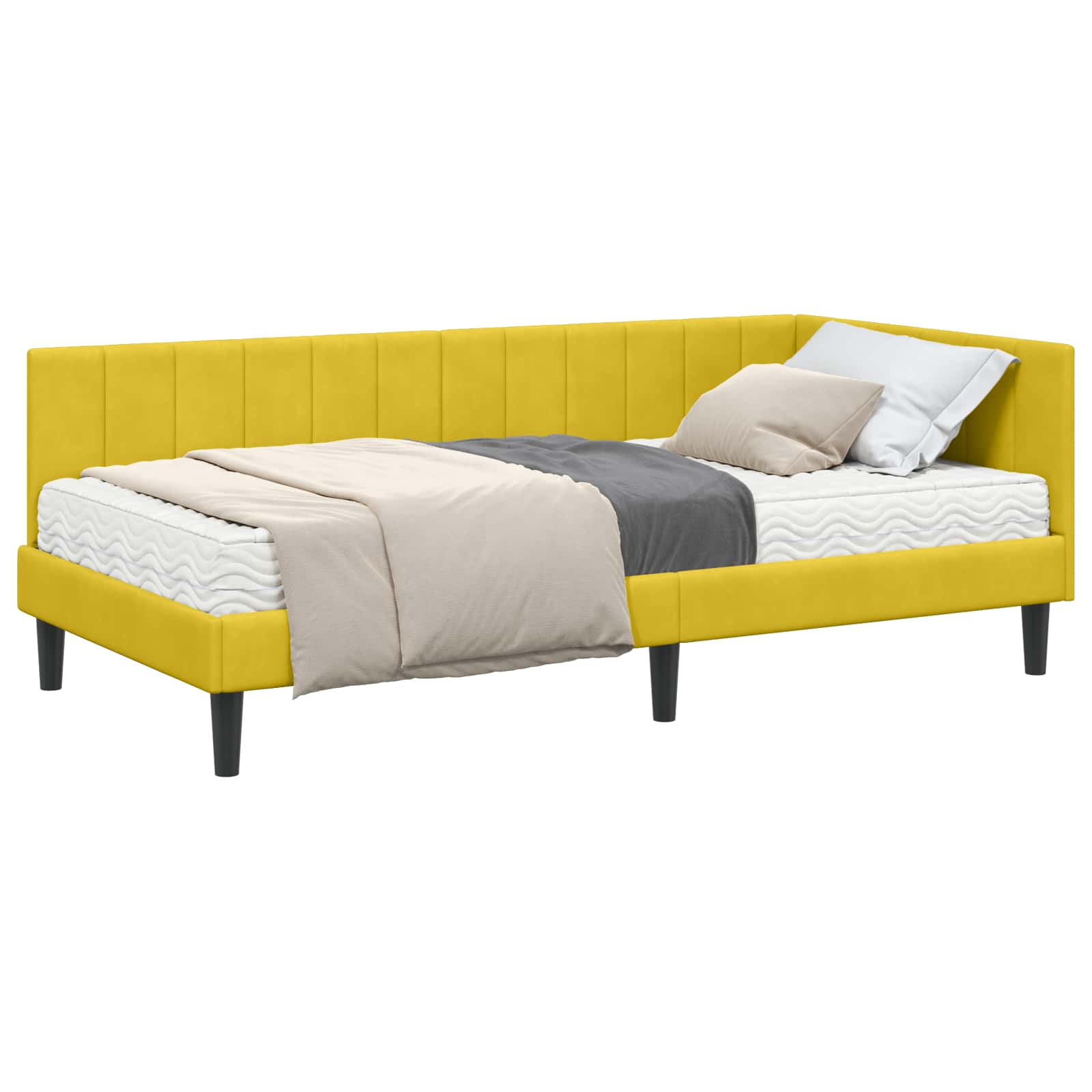 Hoekbedframe met matras Geel 100 x 200 cm Fluweel | luizaXL | Dé meubelwinkel voor elk interieur Hoekbedframe met matras Geel 100 x 200 cm Fluweel - Afbeelding 2