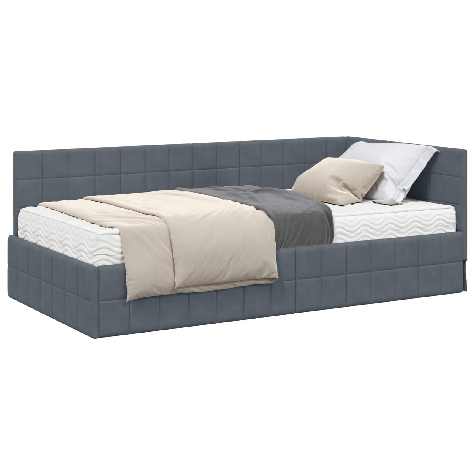 vidaXL Hoekbedframe met Matras 2 st Donkergrijs 90 x 200 cm Fluweel grijs, foto 3