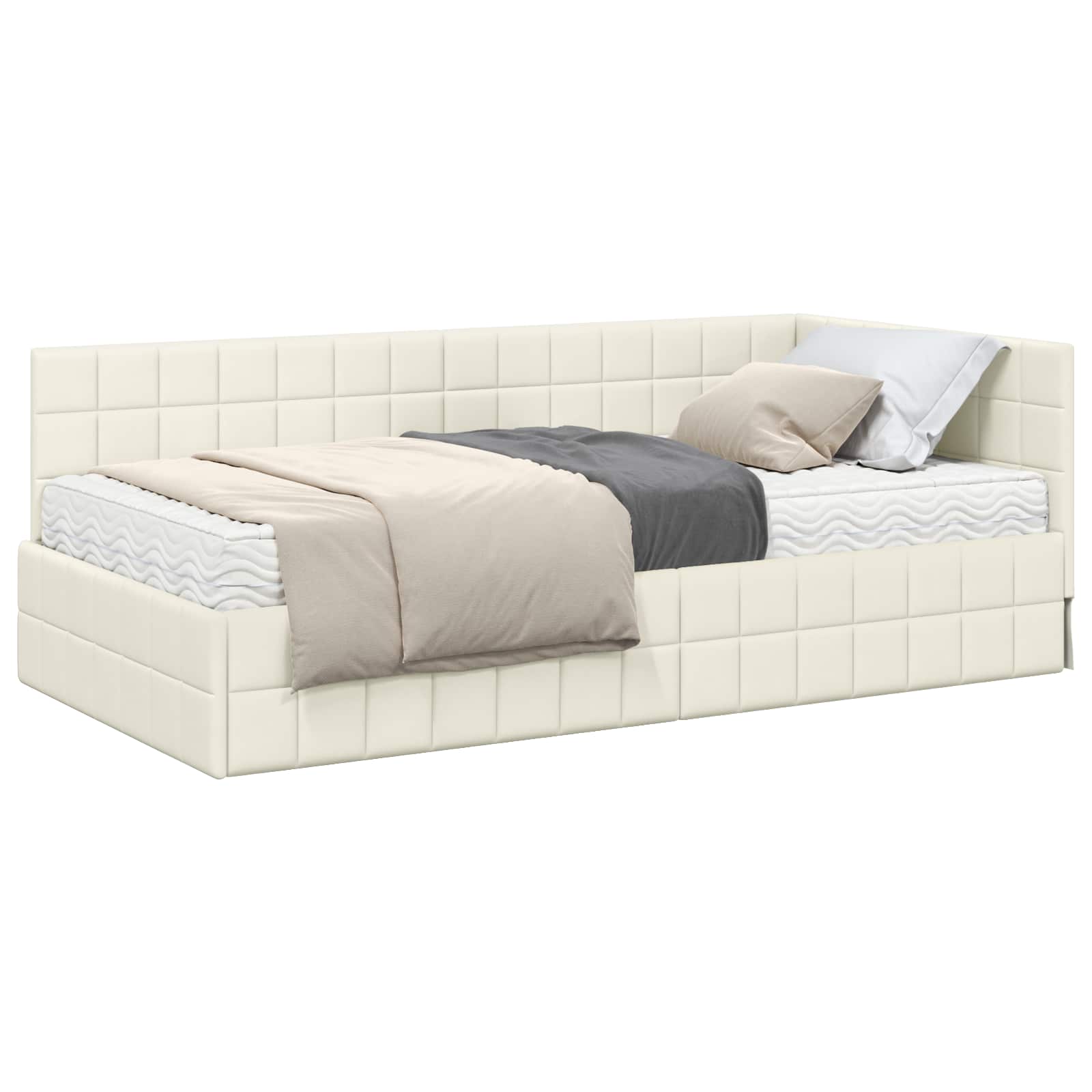 vidaXL Hoekbedframe met Matras 2 st Crème 90 x 200 cm Fluweel, foto 3