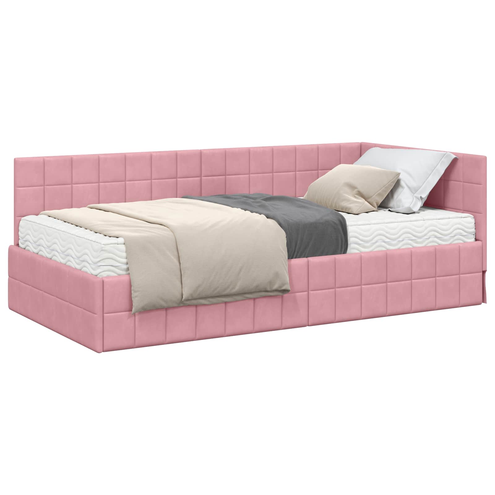 vidaXL Hoekbedframe met Matras 2 st Roze 100 x 200 cm Fluweel, foto 3