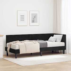 Kotni okvir postelje z matrico z vzglavjem 2 pcs Črna Žamet