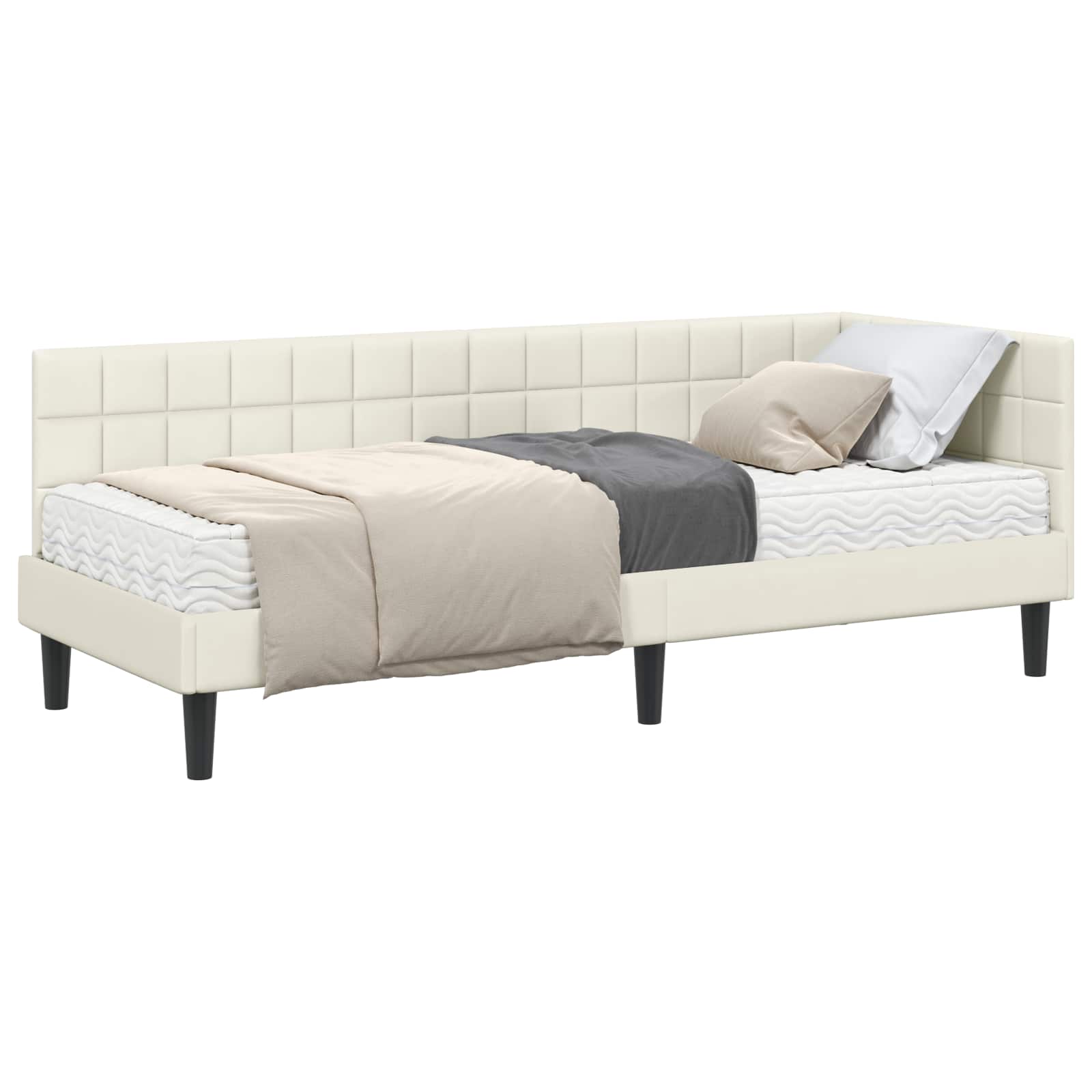 Stūra gultas rāmis ar matrači 2 pcs Krēmkrāsa Samts