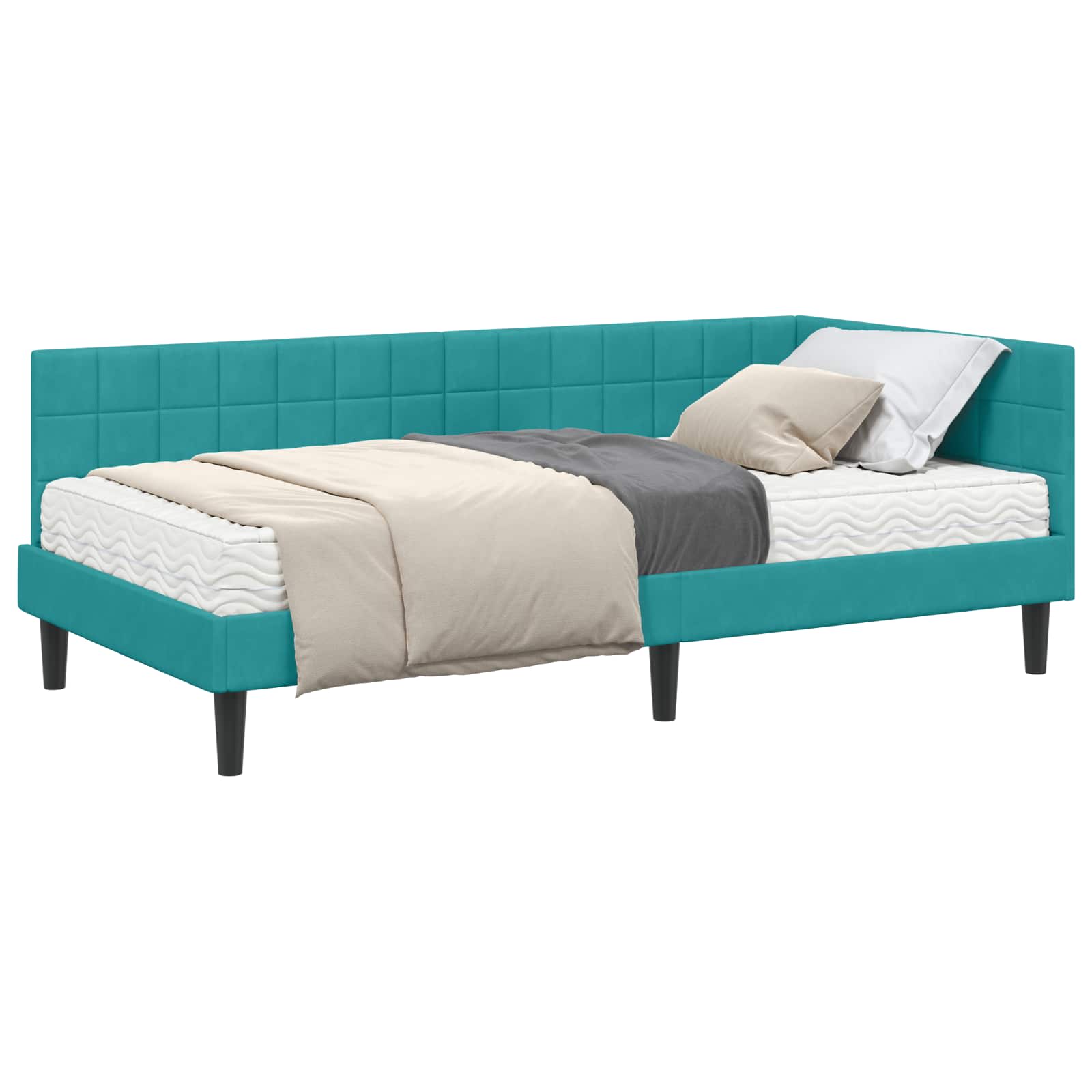 Thumbnail - vidaXL Eckbettgestell mit Matratze mit Kopfteil 2 pcs Türkis Samt