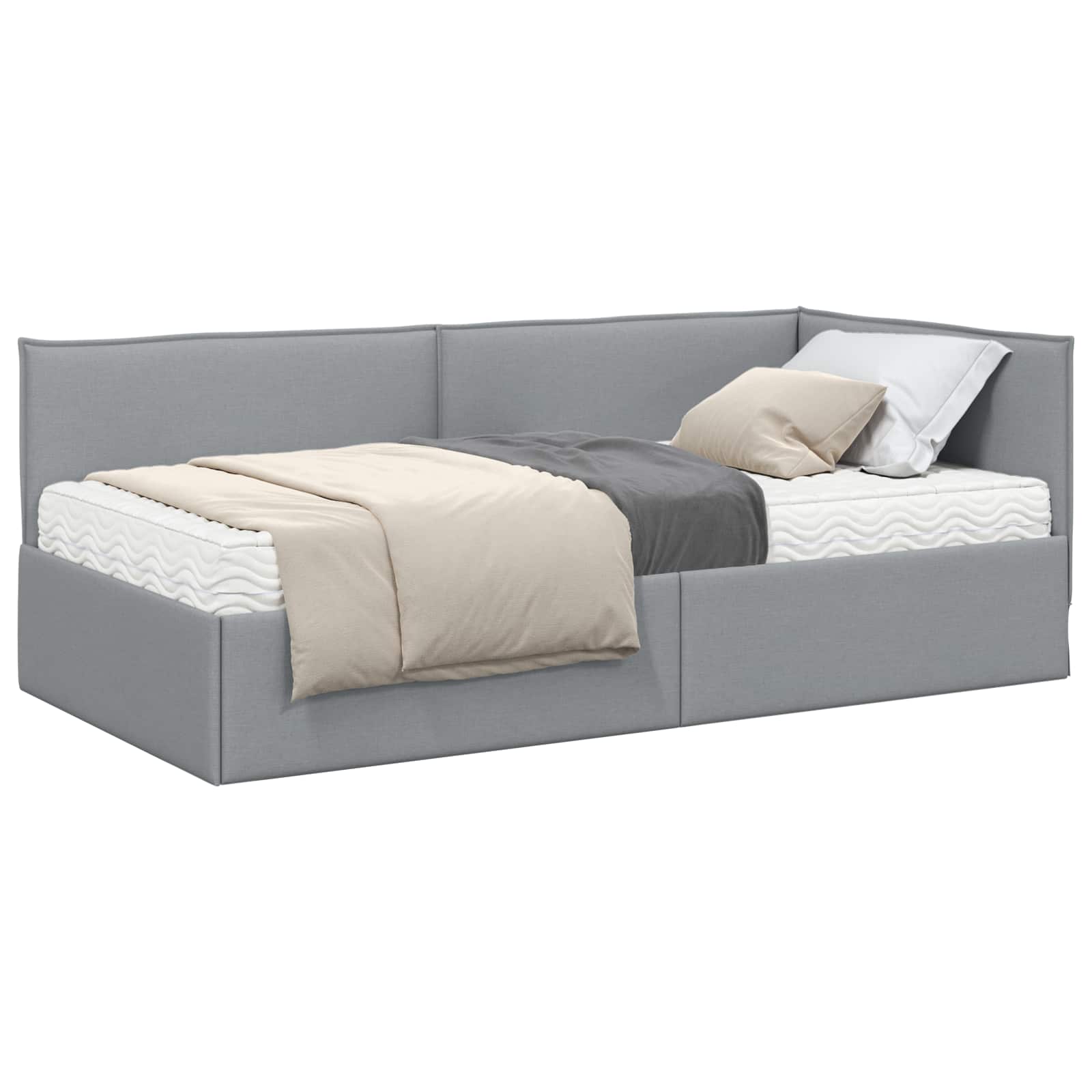 vidaXL Hoekbedframe met Matras 2 st Lichtgrijs 90 x 190 cm Fluweel, foto 3