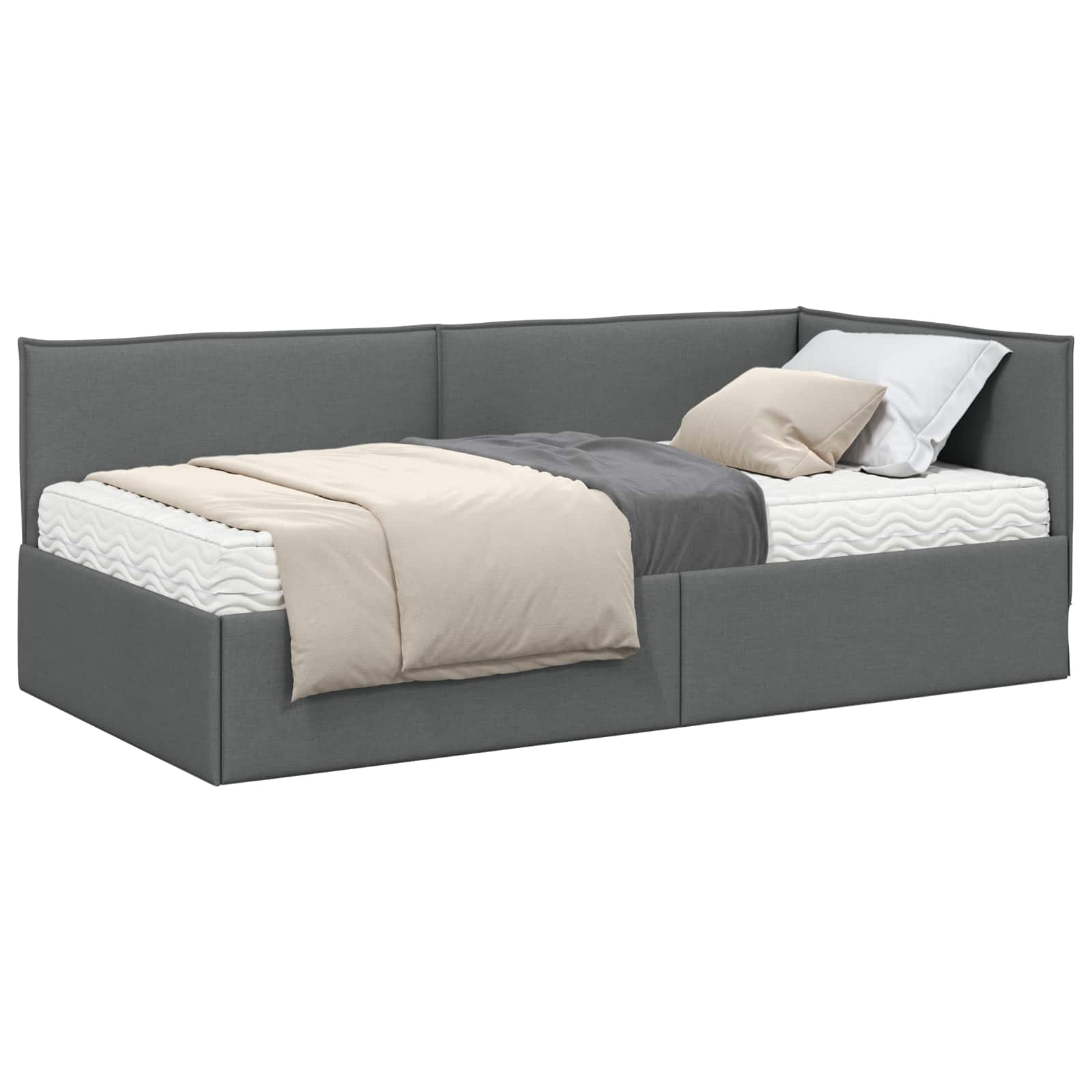 vidaXL Hoekbedframe met Matras 2 st Donkergrijs 90 x 200 cm Fluweel grijs, foto 3