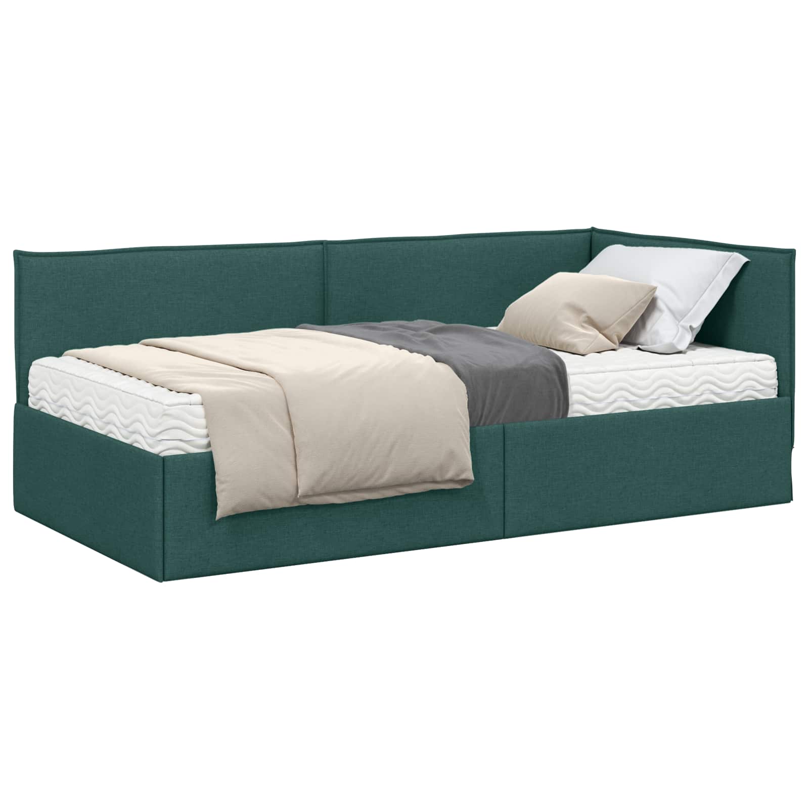 vidaXL Hoekbedframe met Matras 2 st Donkergroen 90 x 200 cm Fluweel groen, foto 3