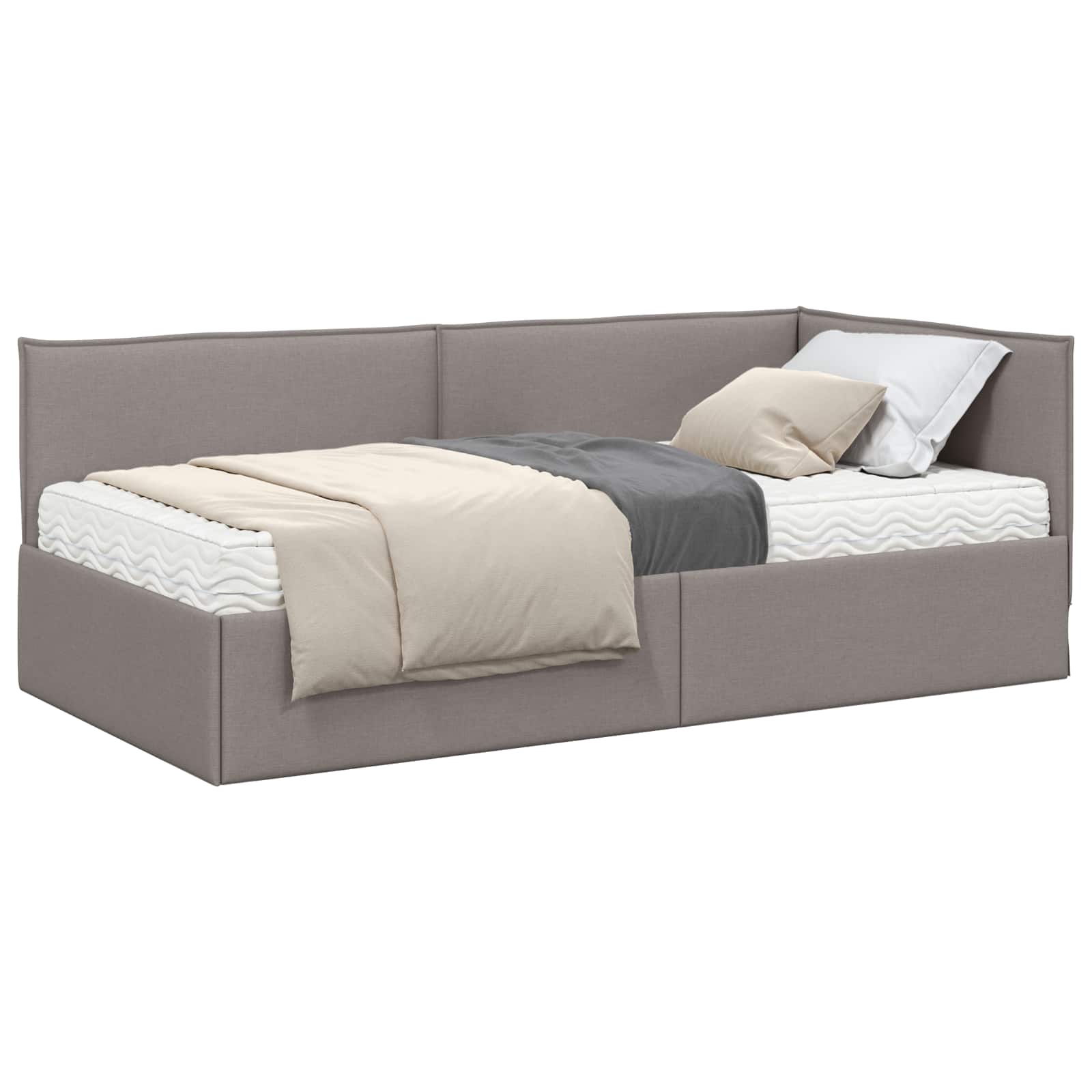 vidaXL Hoekbedframe met Matras 2 st Taupe 100 x 200 cm Fluweel, foto 3