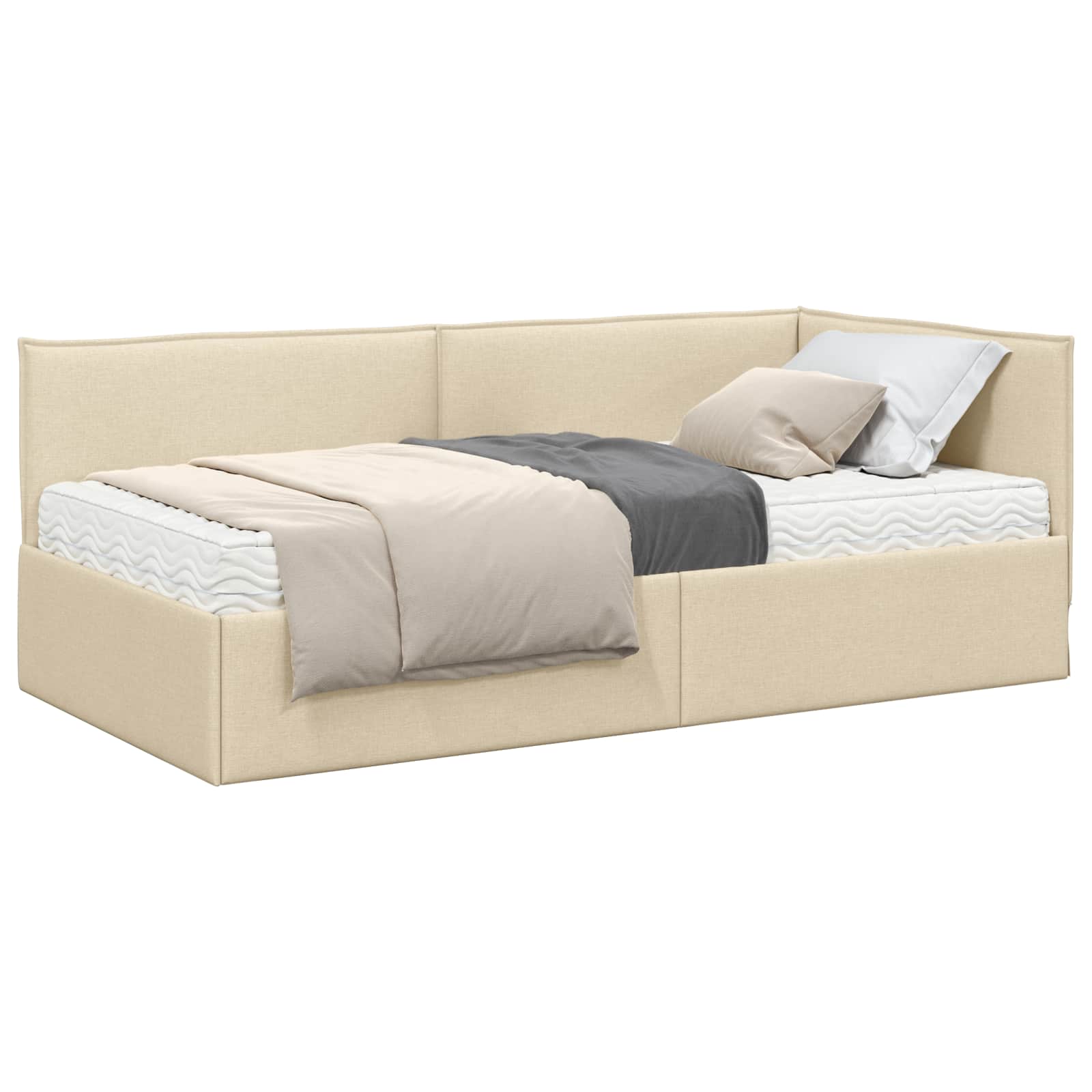 vidaXL Hoekbedframe met Matras 2 st Crème 100 x 200 cm Fluweel, foto 3