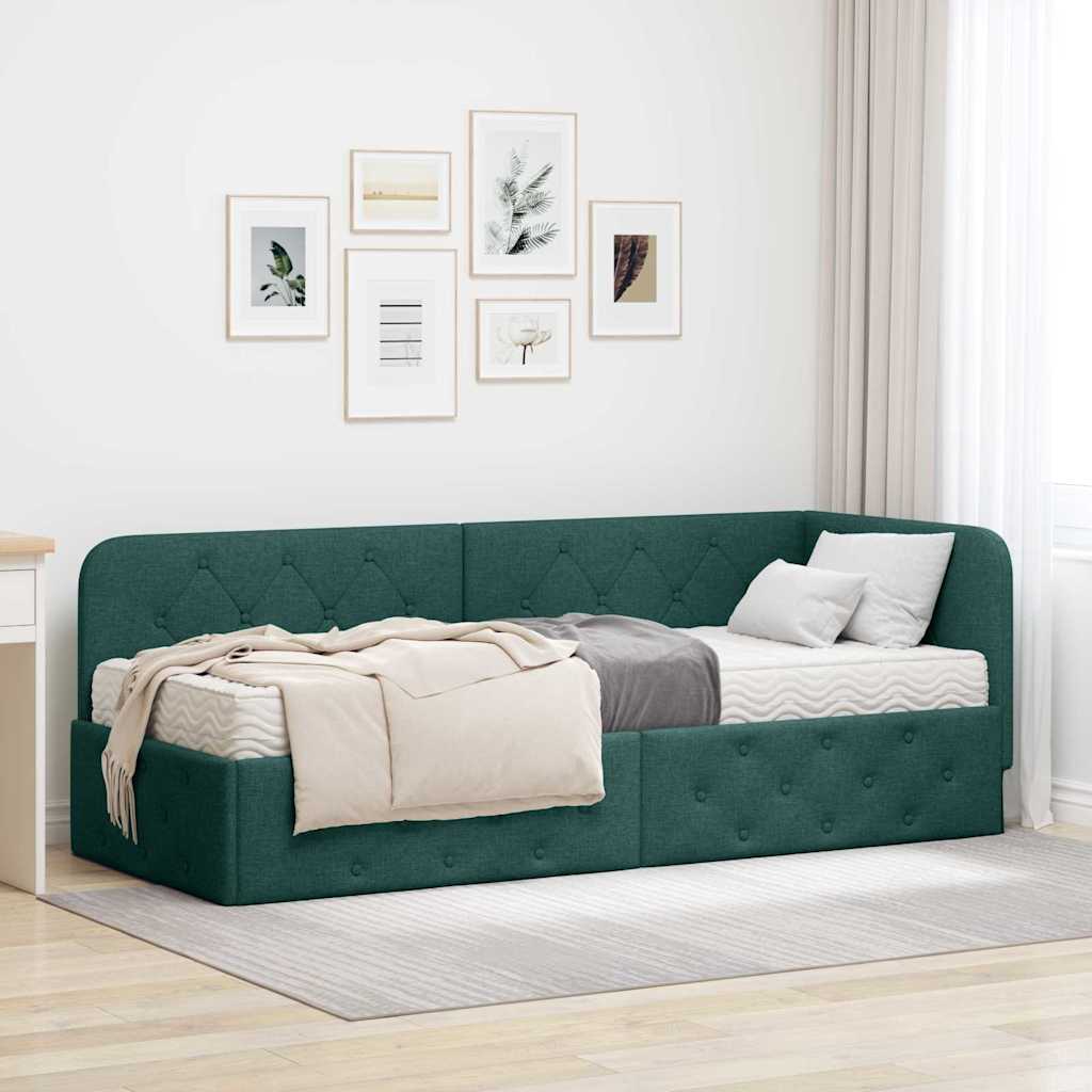 Mobilă și Mobilier - Cadru de pat colțar cu saltea Verde închis 80 x 200 cm țesătură