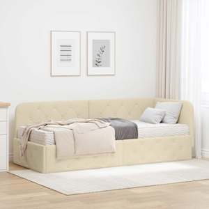 Rohový rám postele Krémová 80 x 200 cm textil - obrázek 1