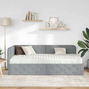 Rohový rám postele Světle šedá 90 x 200 cm textil - obrázek 4