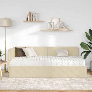 Rohový rám postele Krémová 90 x 200 cm textil - obrázek 4