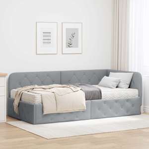 Rohový rám postele Světle šedá 100 x 200 cm textil - obrázek 1