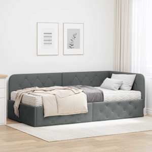 Rohový rám postele Tmavě šedá 100 x 200 cm textil - obrázek 1