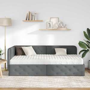 Rohový rám postele Tmavě šedá 100 x 200 cm textil - obrázek 4