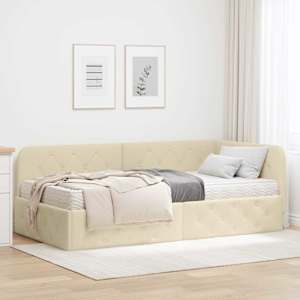 Rohový rám postele Krémová 100 x 200 cm textil - obrázek 1