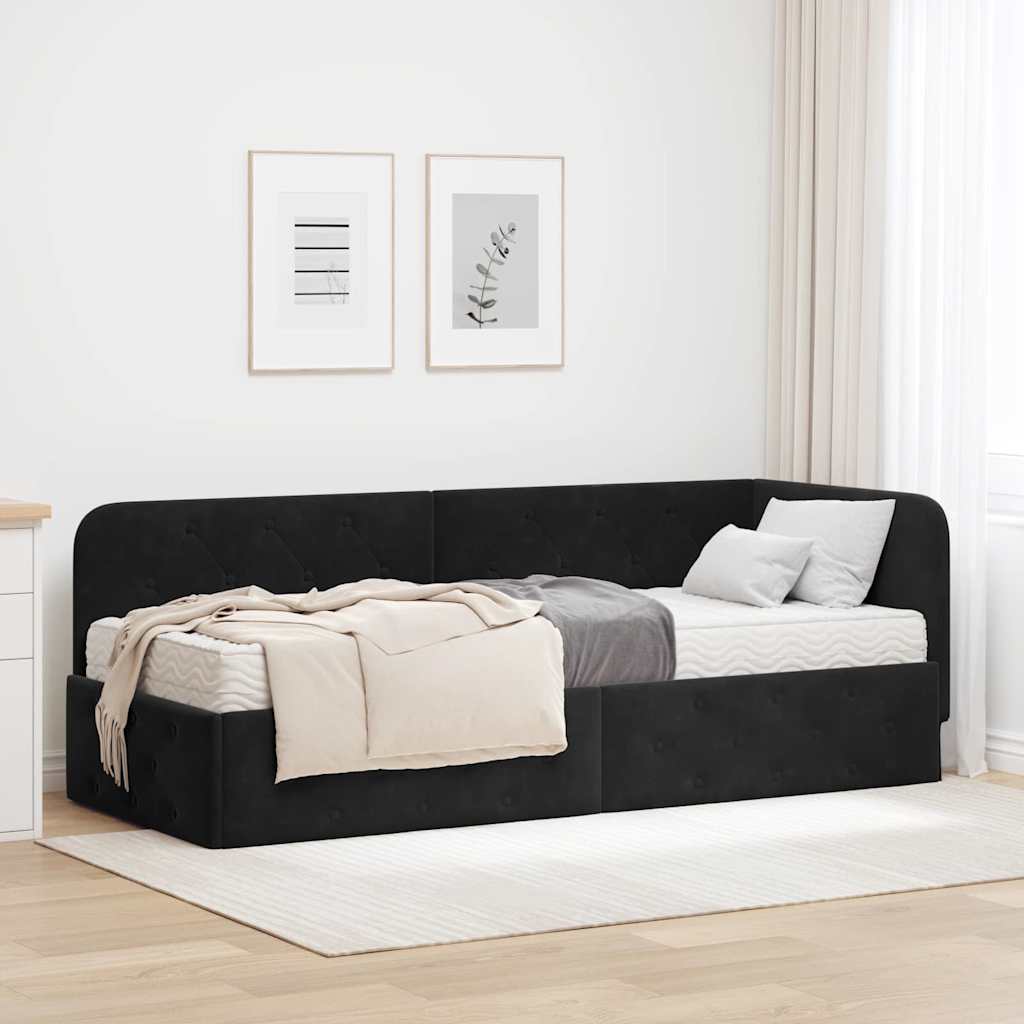 Mobilă și Mobilier - Cadru de pat colțar cu saltea Negru 80 x 200 cm Catifea