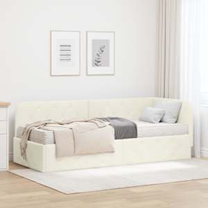 Kotna postelja krema 80 x 200 cm Žamet