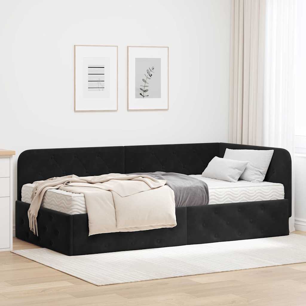 Mobilă și Mobilier - Cadru de pat colțar cu saltea Negru 100 x 200 cm Catifea