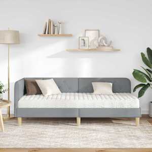 Rohový rám postele Světle šedá 80 x 200 cm textil - obrázek 4