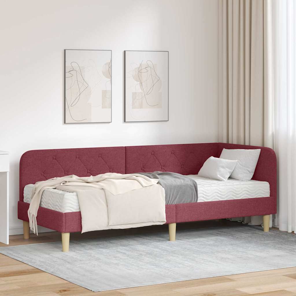 Paturi si accesorii - Cadru de pat colțar cu saltea Roșu Vin 80 x 200 cm țesătură