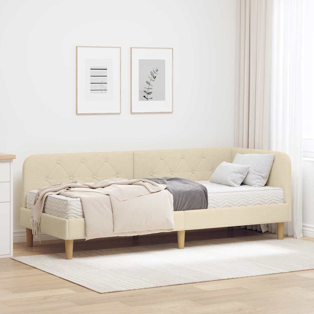 Paturi si accesorii - Cadru de pat colțar cu saltea Crem 80 x 200 cm țesătură