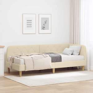 Rohový rám postele Krémová 80 x 200 cm textil - obrázek 1