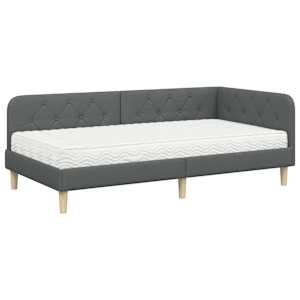 Rohový rám postele Tmavě šedá 90 x 190 cm textil - obrázek 2
