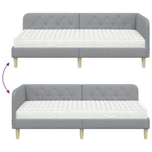 Rohový rám postele Světle šedá 90 x 200 cm textil - obrázek 12