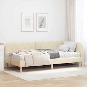 Rohový rám postele Krémová 90 x 200 cm textil - obrázek 1