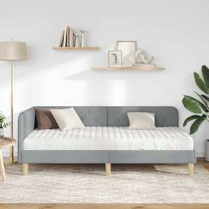 Rohový rám postele Světle šedá 100 x 200 cm textil - obrázek 4