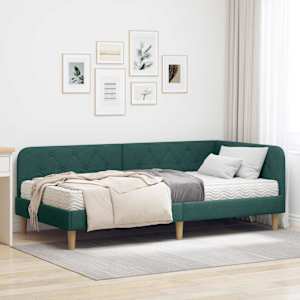 Rohový rám postele Tmavě zelená 100 x 200 cm textil - obrázek 1