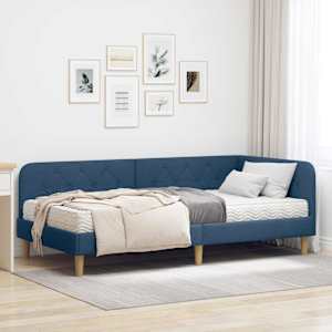 Rohový rám postele Modrá 100 x 200 cm textil - obrázek 1