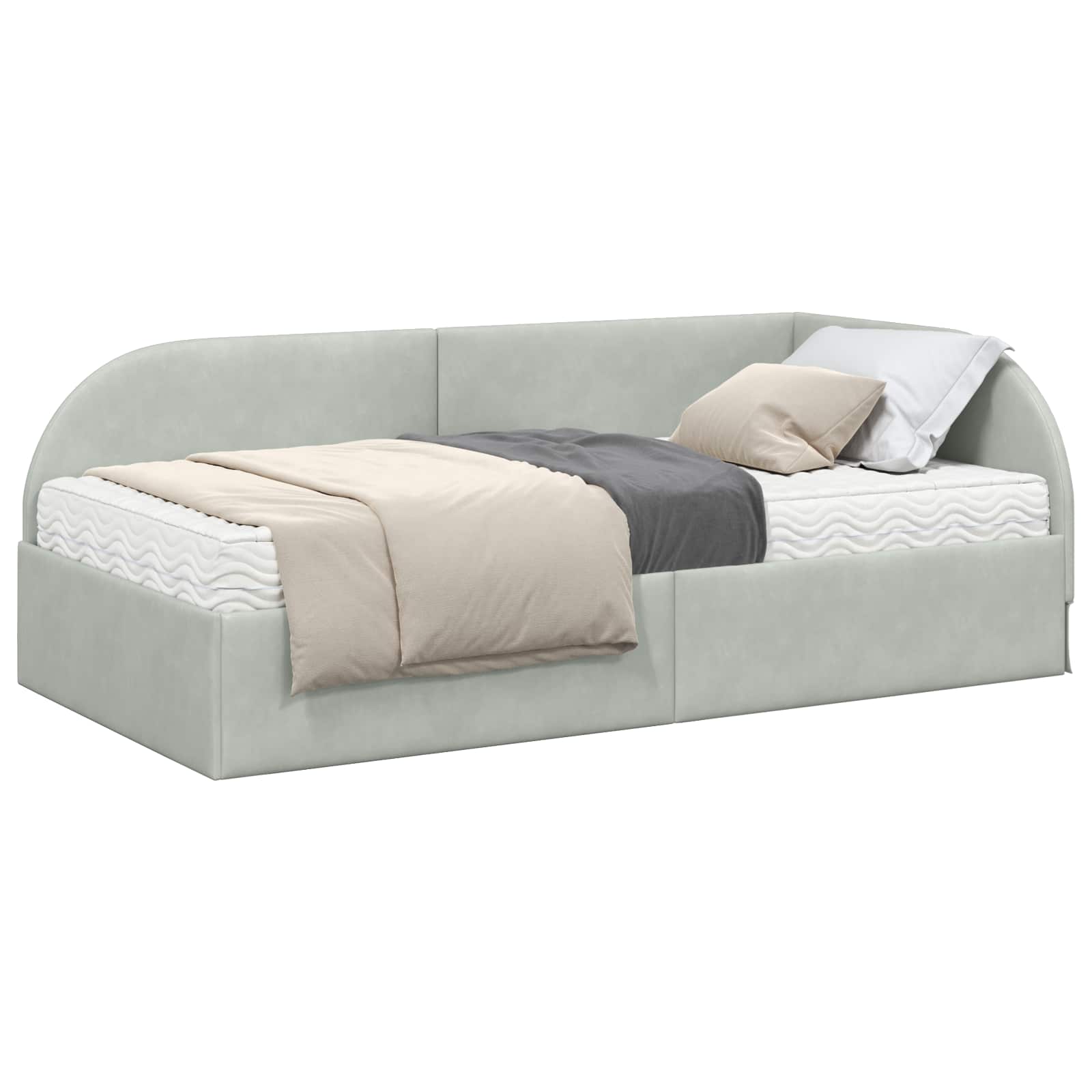 vidaXL Hoekbedframe met Matras 2 st Lichtgrijs 90 x 190 cm Fluweel, foto 3