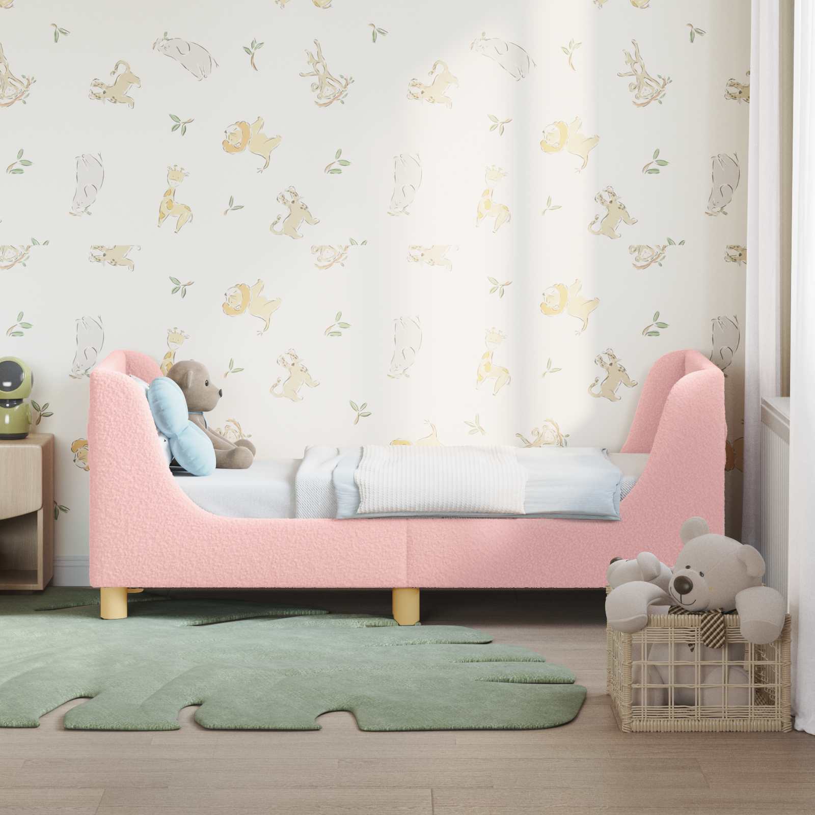 vidaXL Kinderbettgestell mit Kopfteil Rosa 70 x 140 cm Schafstoff