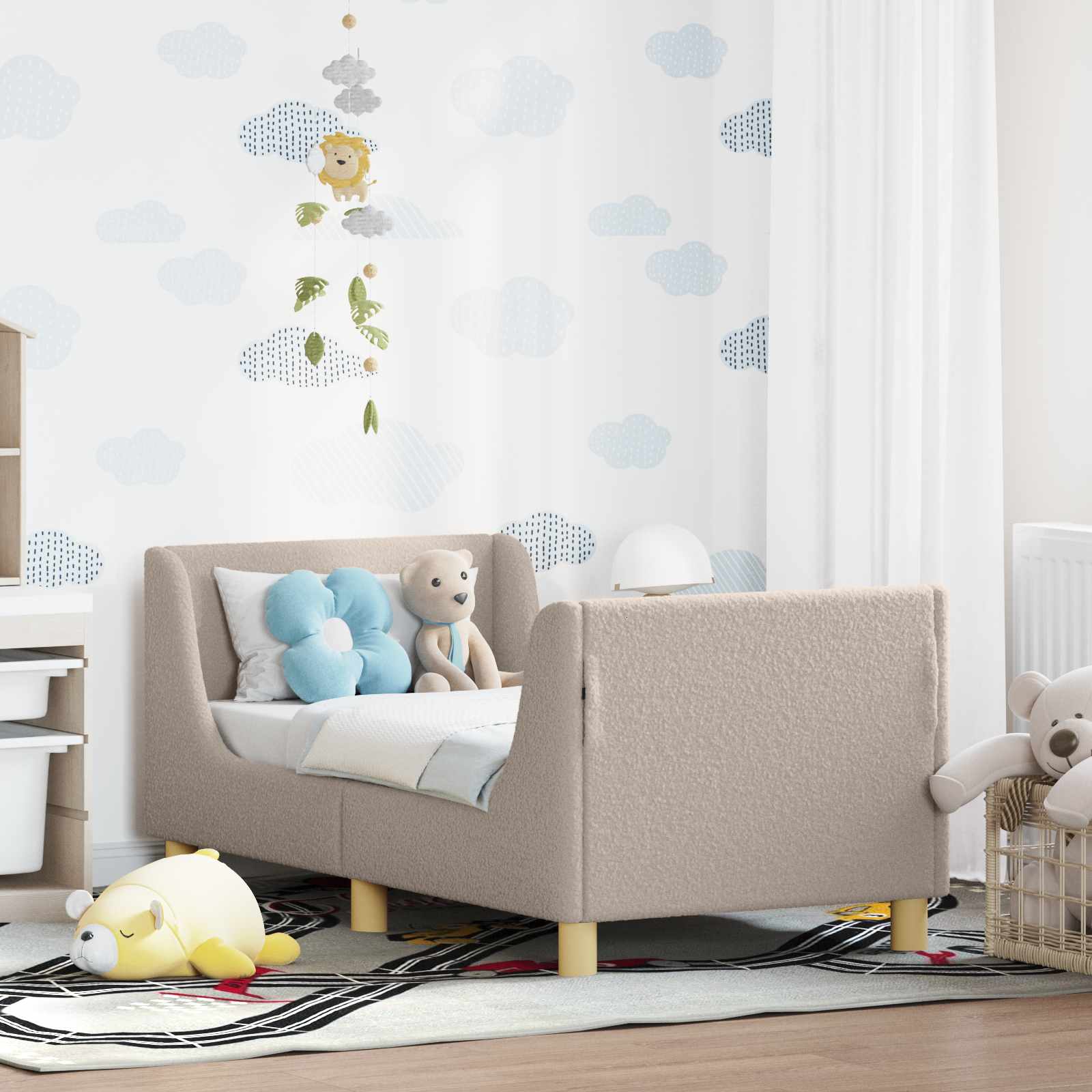 vidaXL Kinderbettgestell mit Kopfteil Hellgrau 70 x 140 cm Schafstoff