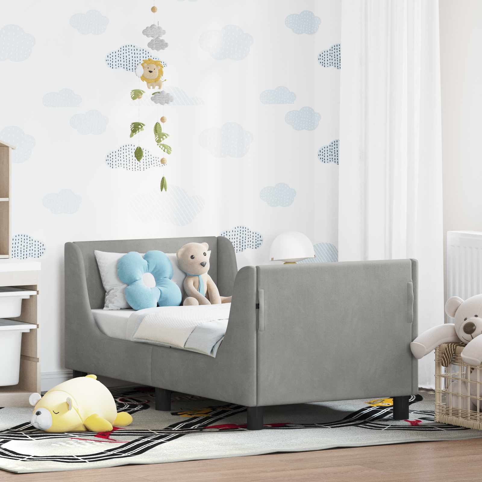 vidaXL Kinderbettgestell mit Kopfteil Hellgrau 70 x 140 cm Samt