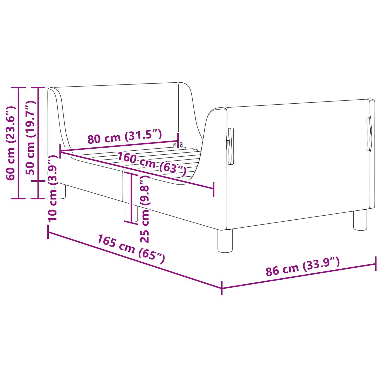 Laste voodiraam peatoega peaga Roosa 80 x 160 cm Samet 9 Kõik vajalik sinu aeda ja koju! Laste voodiraam peatoega peaga Roosa 80 x 160 cm Samet - Image 9