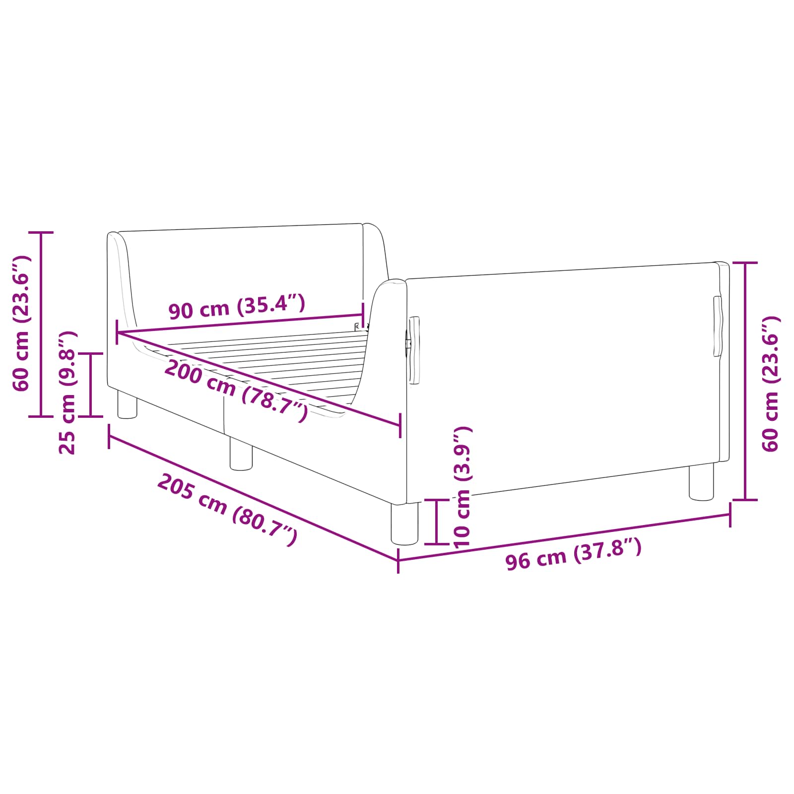 Laste voodiraam peatoega peaga Helehall 90 x 200 cm Samet 9 Kõik vajalik sinu aeda ja koju! Laste voodiraam peatoega peaga Helehall 90 x 200 cm Samet - Image 9