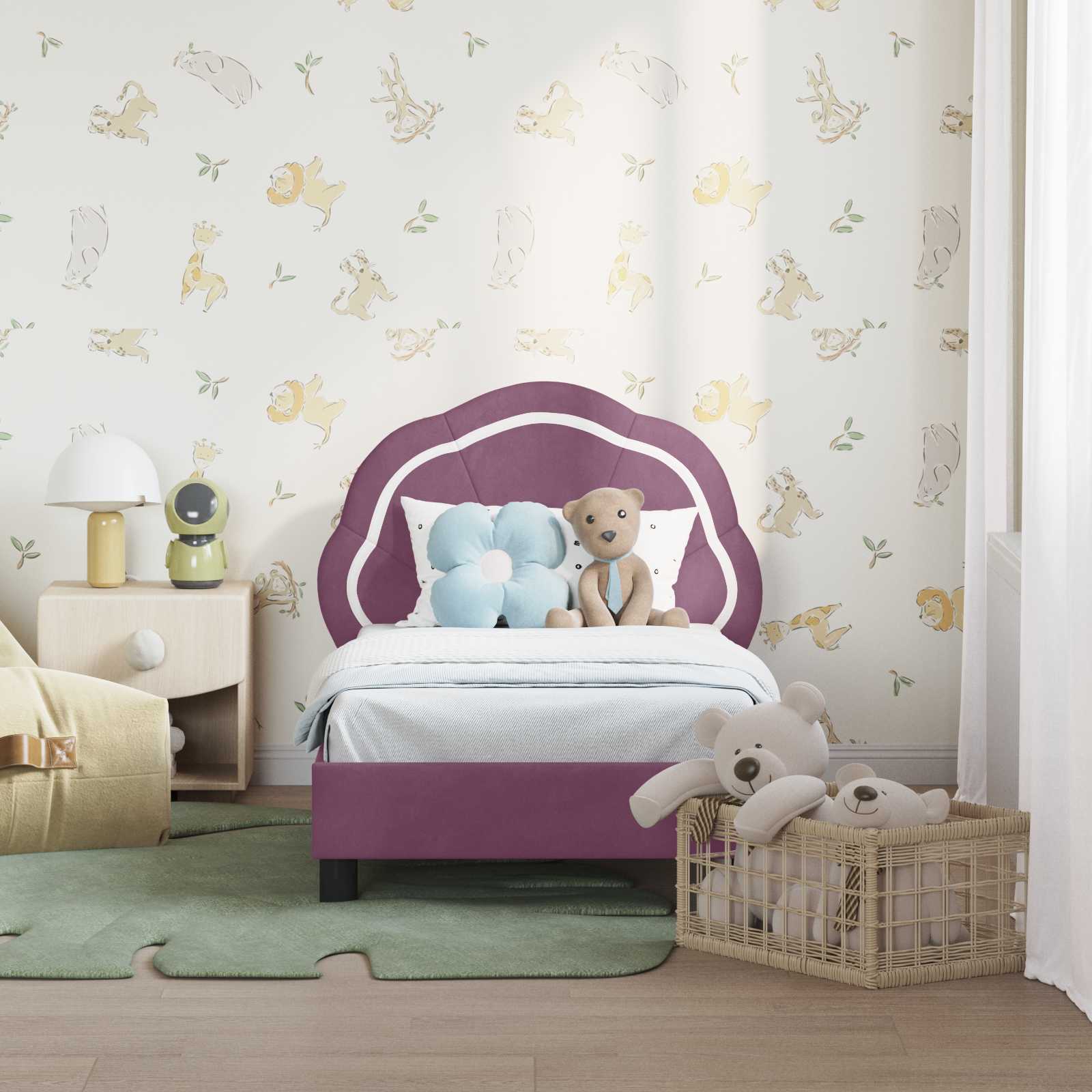 Peuterbedframe met hoofdbord Paars 70 x 140 cm Fluweel | luizaXL | Dé meubelwinkel voor elk interieur Peuterbedframe met hoofdbord Paars 70 x 140 cm Fluweel - Afbeelding 3